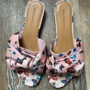Rebecca Minkoff Pink Floral Knot Slide Mules